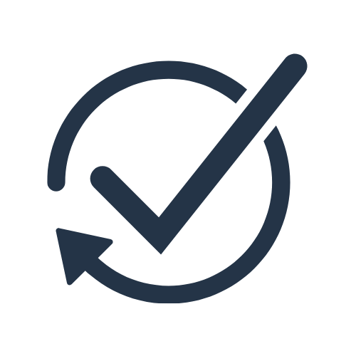 Circular checkmark icon representing success and completion.